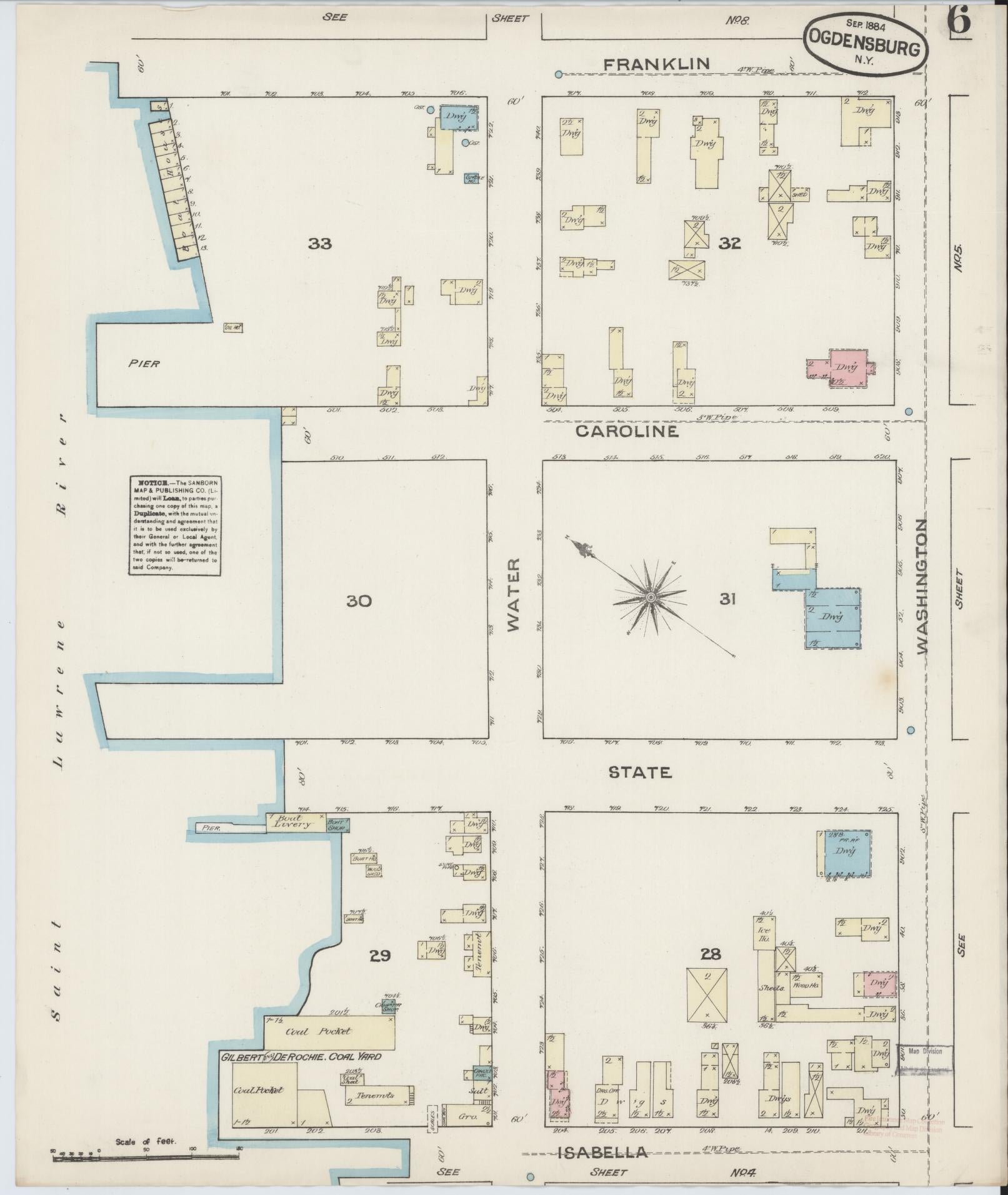 Sanborn Fire Insurance Map from Ogdensburg, St. Lawrence County, New York (1884), Sheet #0006 - Complete Map Set gallery image, historic Sanborn map, vintage wall art, New York New York