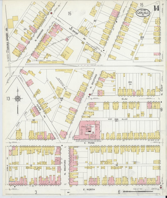 Sanborn Fire Insurance Map from Carlisle, Cumberland County, Pennsylvania (1915), Sheet #0014 - Historic Sanborn Fire Insurance Map Print, vintage old map wall art, antique decor, genealogy gift, Pennsylvania Pennsylvania map