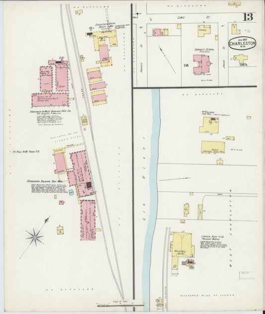 Sanborn Fire Insurance Map from Charleston, Kanawha County, West Virginia (1897), Sheet #0013 - Historic Sanborn Fire Insurance Map Print, vintage old map wall art, antique decor, genealogy gift, West Virginia West Virginia map