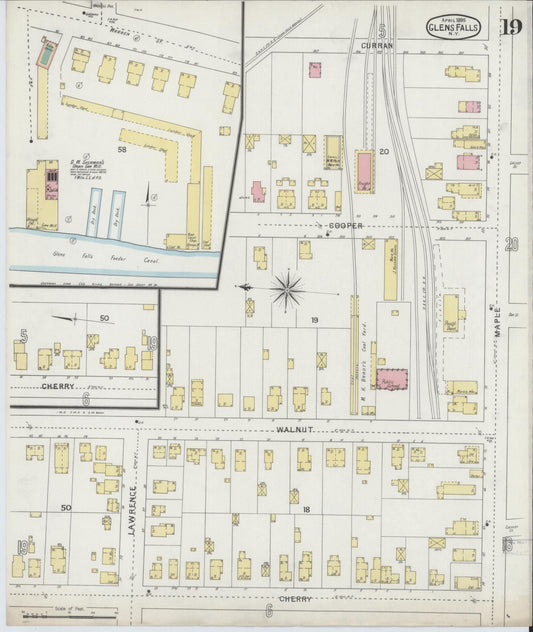 Sanborn Fire Insurance Map from Glens Falls, Warren County, New York (1895), Sheet #0019 - Historic Sanborn Fire Insurance Map Print, vintage old map wall art, antique decor, genealogy gift, New York New York map