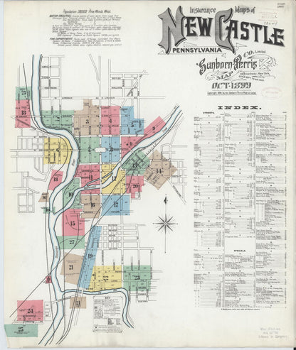 Sanborn Fire Insurance Map from New Castle, Lawrence County, Pennsylvania (1899), Sheet #0001 - Historic Sanborn Fire Insurance Map Print, vintage old map wall art, antique decor, genealogy gift, Pennsylvania Pennsylvania map