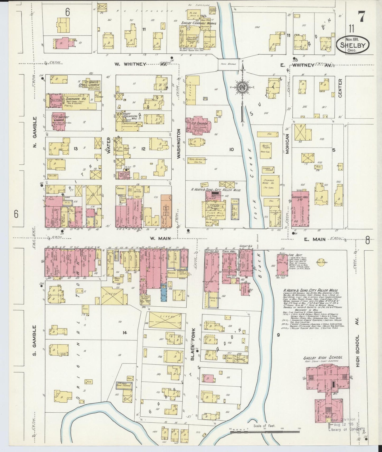 Sanborn Fire Insurance Map from Shelby, Richland County, Ohio (1911), Sheet #0007 - Complete Map Set gallery image, historic Sanborn map, vintage wall art, Ohio Ohio