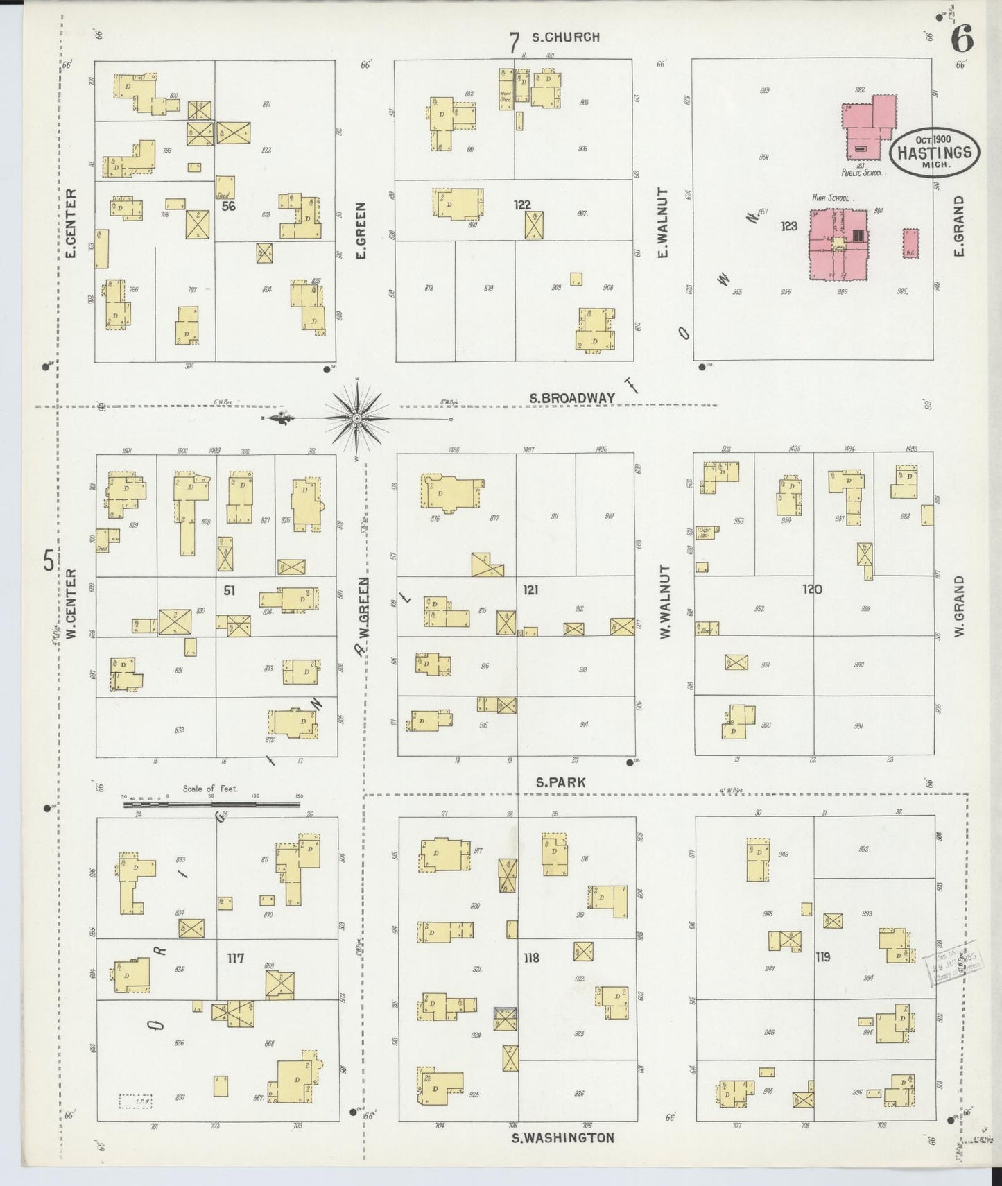 Sanborn Fire Insurance Map from Hastings, Barry County, Michigan (1900), Sheet #0006 - Complete Map Set gallery image, historic Sanborn map, vintage wall art, Michigan Michigan