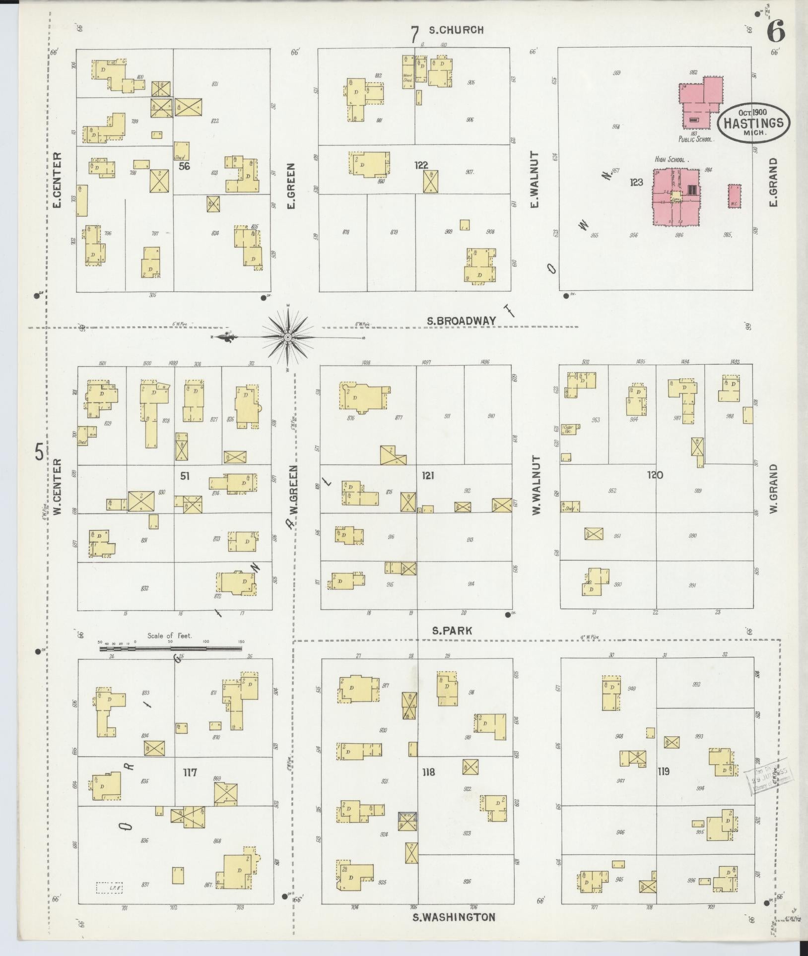 Sanborn Fire Insurance Map from Hastings, Barry County, Michigan (1900), Sheet #0006 - Complete Map Set gallery image, historic Sanborn map, vintage wall art, Michigan Michigan