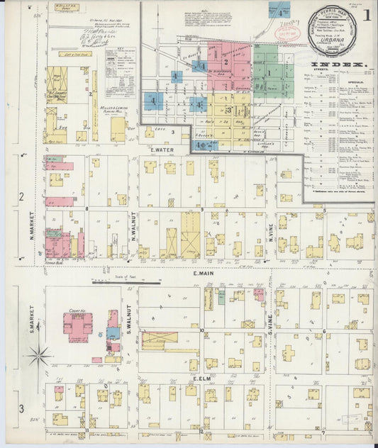 Sanborn Fire Insurance Map from Urbana, Champaign County, Illinois (1897), Sheet #0001 - Historic Sanborn Fire Insurance Map Print, vintage old map wall art, antique decor, genealogy gift, Illinois Illinois map