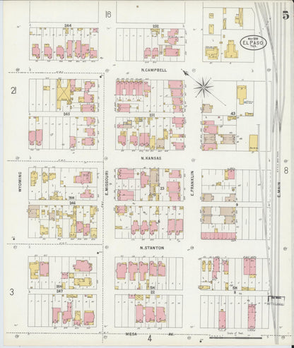 Sanborn Fire Insurance Map from El Paso, El Paso County, Texas (1898), Sheet #0005 - Complete Map Set gallery image, historic Sanborn map, vintage wall art, Texas Texas