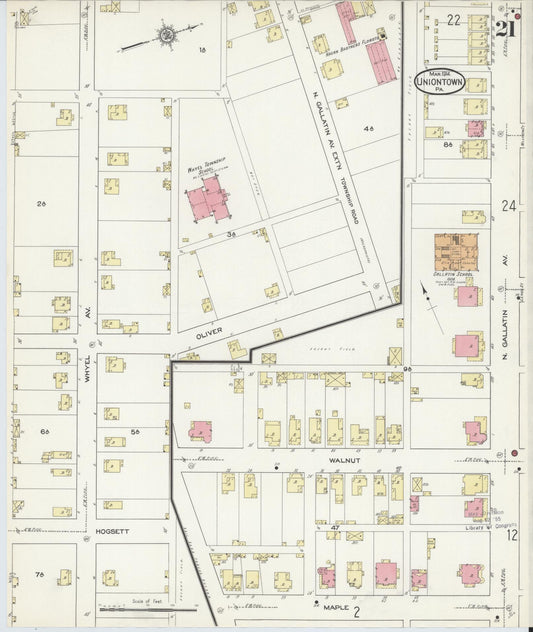 Sanborn Fire Insurance Map from Uniontown, Fayette County, Pennsylvania (1914), Sheet #0021 - Historic Sanborn Fire Insurance Map Print, vintage old map wall art, antique decor, genealogy gift, Pennsylvania Pennsylvania map