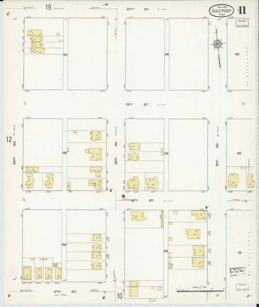 Sanborn Fire Insurance Map from Gulfport, Harrison County, Mississippi (1912), Sheet #0011 - Historic Sanborn Fire Insurance Map Print, vintage old map wall art, antique decor, genealogy gift, Mississippi Mississippi map