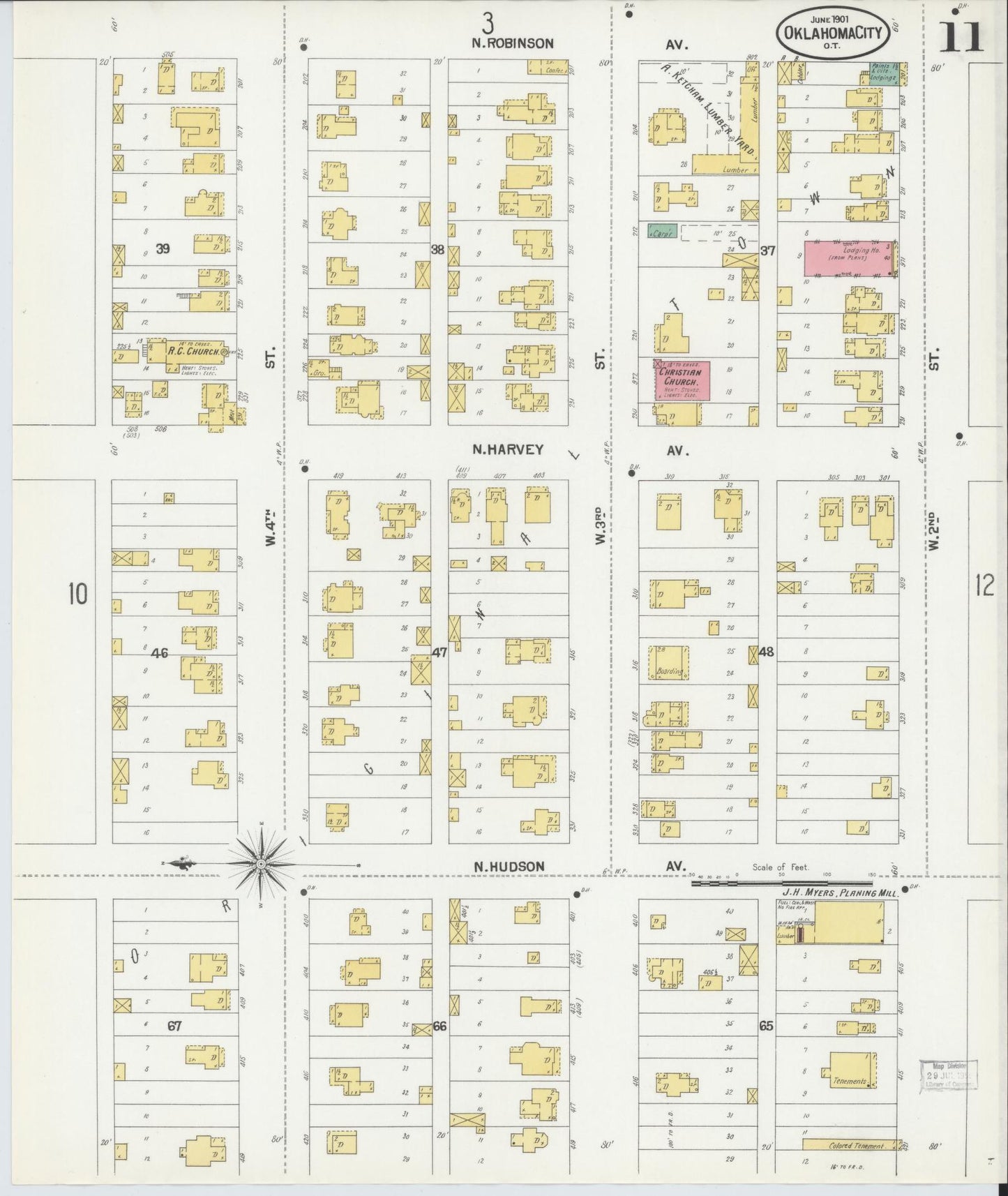 Sanborn Fire Insurance Map from Oklahoma City, Oklahoma County, Oklahoma (1901), Sheet #0011 - Complete Map Set gallery image, historic Sanborn map, vintage wall art, Oklahoma City Oklahoma