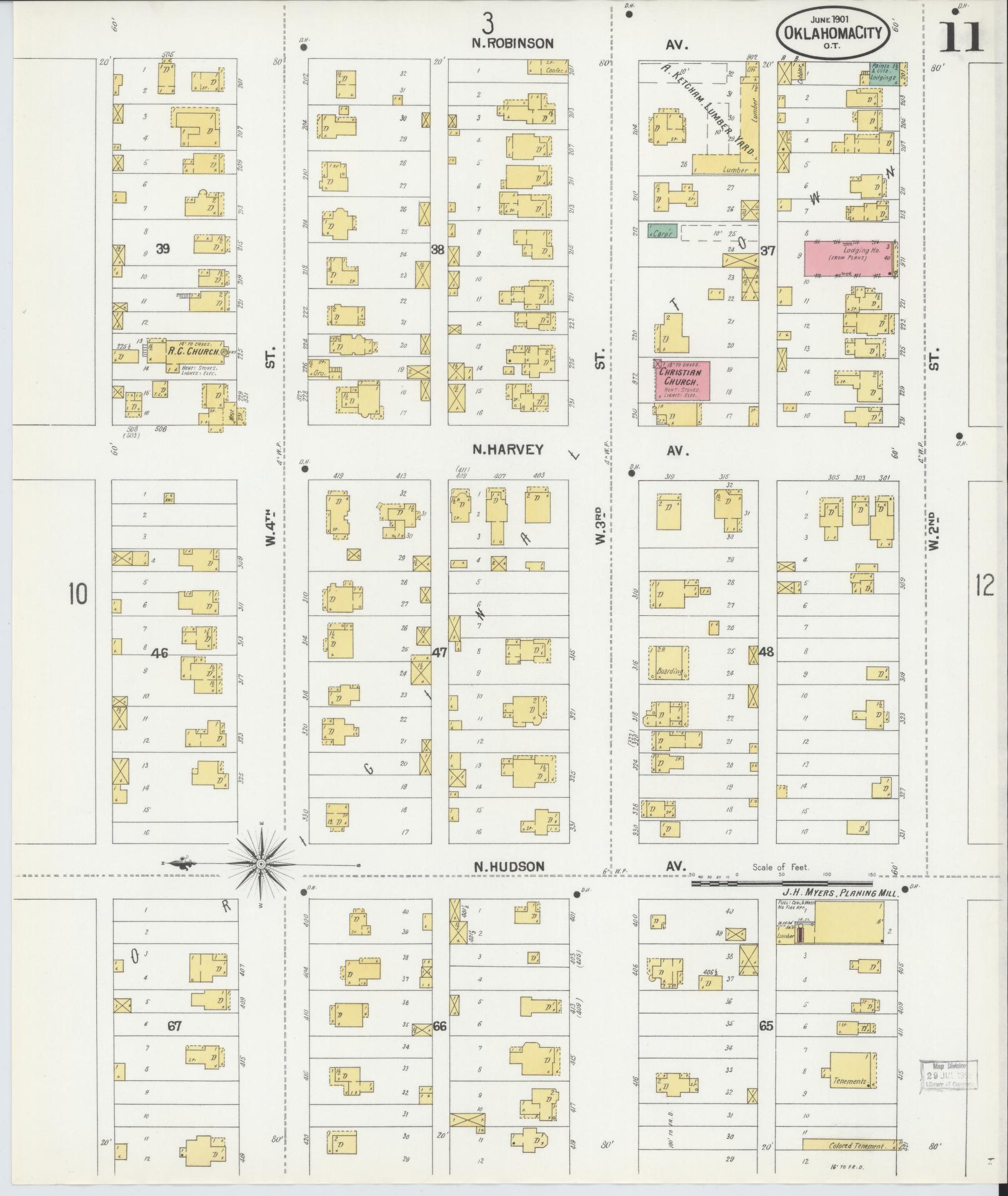 Sanborn Fire Insurance Map from Oklahoma City, Oklahoma County, Oklahoma (1901), Sheet #0011 - Complete Map Set gallery image, historic Sanborn map, vintage wall art, Oklahoma City Oklahoma