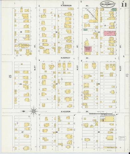 Sanborn Fire Insurance Map from Oklahoma City, Oklahoma County, Oklahoma (1901), Sheet #0011 - Complete Map Set gallery image, historic Sanborn map, vintage wall art, Oklahoma City Oklahoma