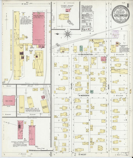 Sanborn Fire Insurance Map from Greenwood, Johnson County, Indiana (1902), Sheet #0001 - Complete Map Set gallery image, historic Sanborn map, vintage wall art, Indiana Indiana