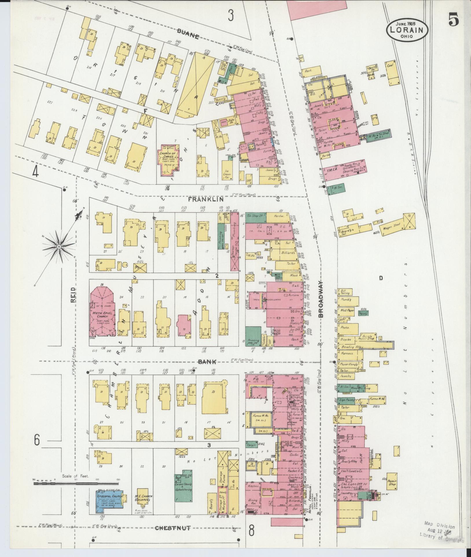 Sanborn Fire Insurance Map from Lorain, Lorain County, Ohio (1905), Sheet #0005 - Historic Sanborn Fire Insurance Map Print, vintage old map wall art, antique decor, genealogy gift, Ohio Ohio map