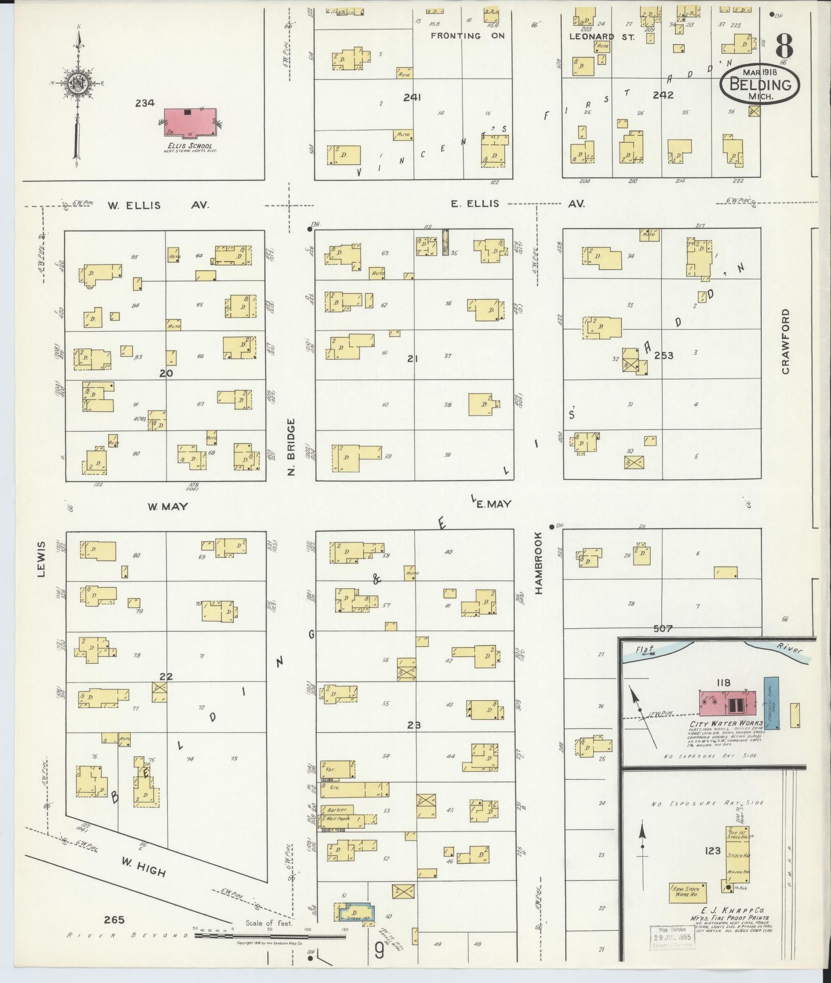 Sanborn Fire Insurance Map from Belding, Ionia County, Michigan (1918), Sheet #0008 - Complete Map Set gallery image, historic Sanborn map, vintage wall art, Michigan Michigan