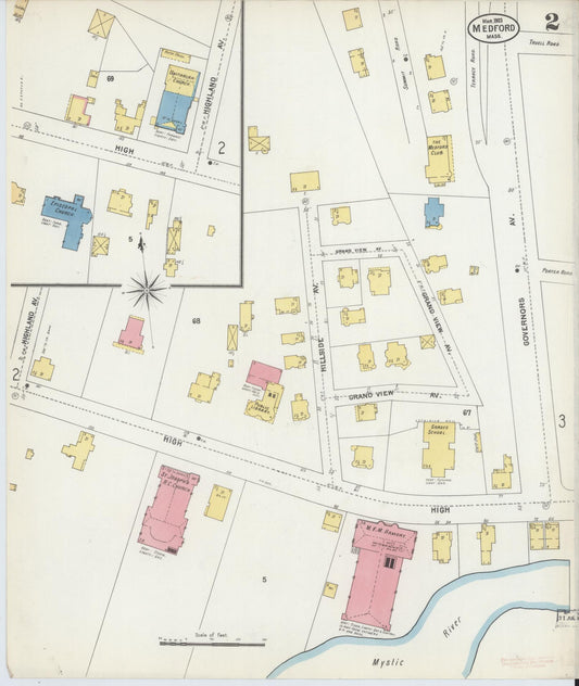 Sanborn Fire Insurance Map from Medford, Middlesex County, Massachusetts (1903), Sheet #0002 - Historic Sanborn Fire Insurance Map Print, vintage old map wall art, antique decor, genealogy gift, Massachusetts Massachusetts map