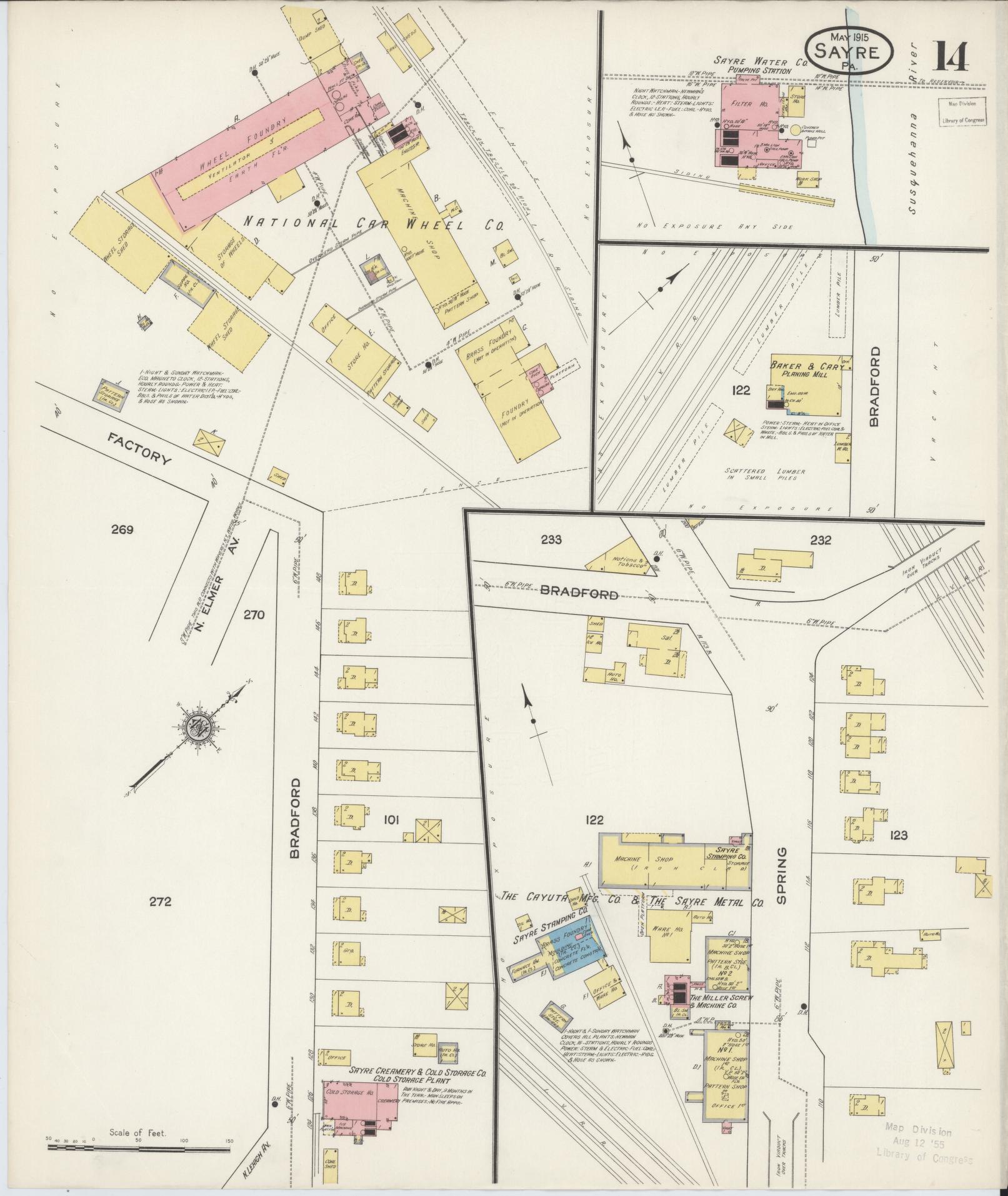 Sanborn Fire Insurance Map from Sayre, Bradford County, Pennsylvania (1915), Sheet #0014 - Complete Map Set gallery image, historic Sanborn map, vintage wall art, Pennsylvania Pennsylvania