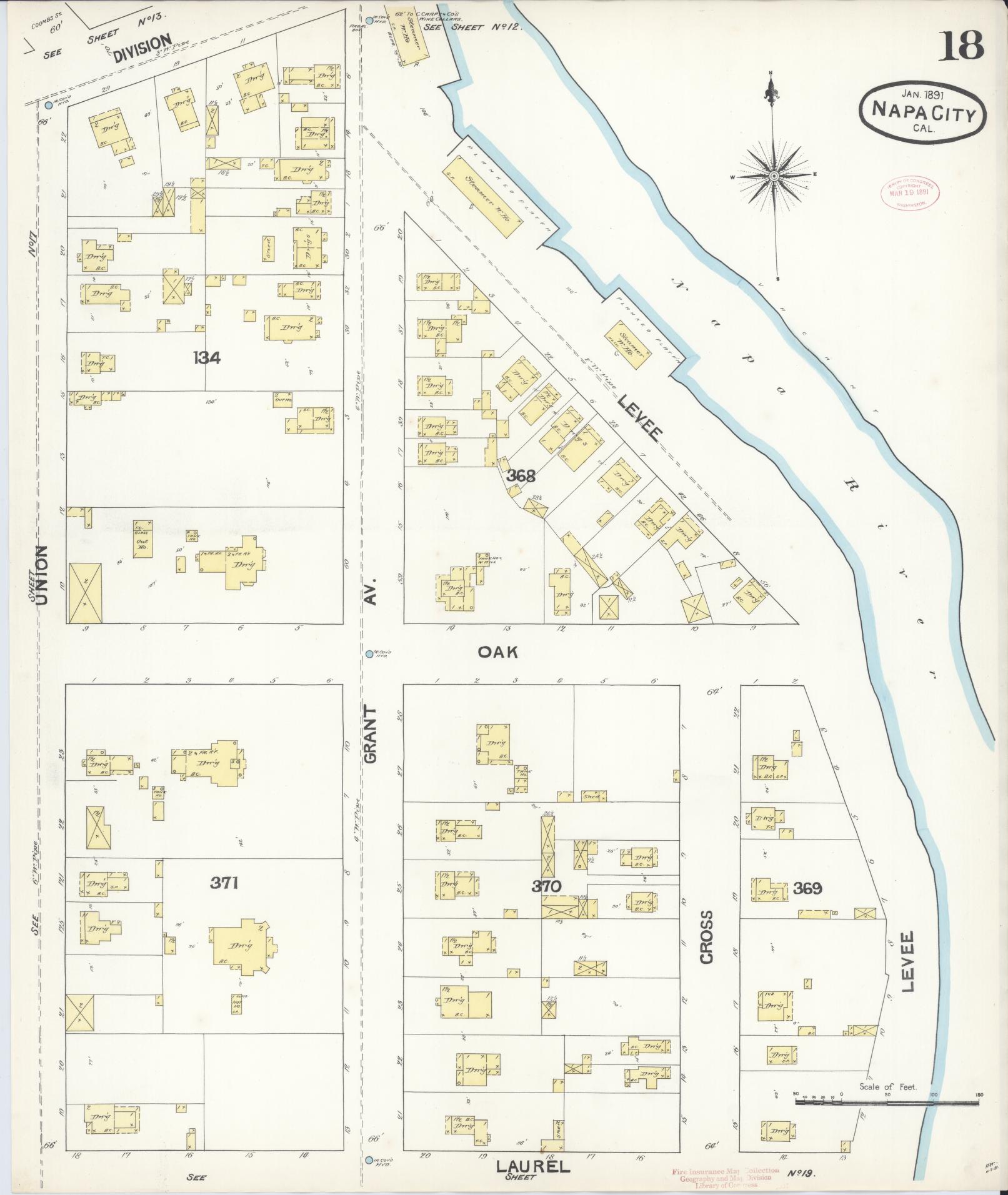 Sanborn Fire Insurance Map from Napa, Napa County, California (1891), Sheet #0018 - Complete Map Set gallery image, historic Sanborn map, vintage wall art, California California