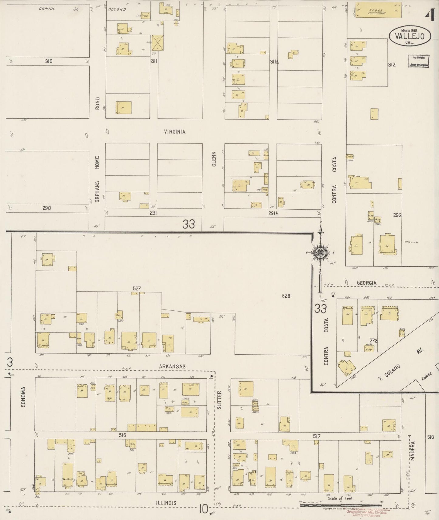Sanborn Fire Insurance Map from Vallejo, Solano County, California (1919), Sheet #0004 - Complete Map Set gallery image, historic Sanborn map, vintage wall art, California California