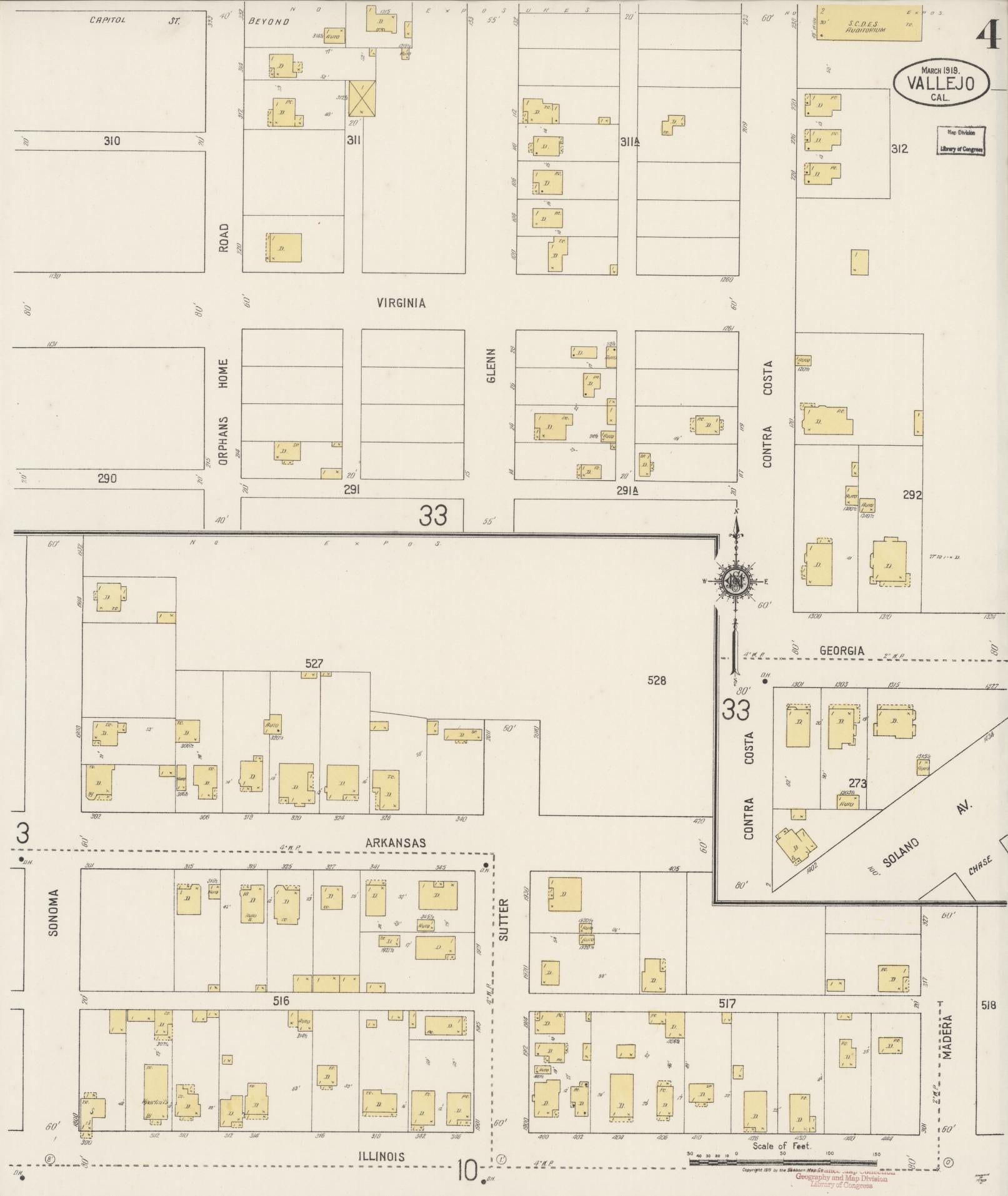 Sanborn Fire Insurance Map from Vallejo, Solano County, California (1919), Sheet #0004 - Complete Map Set gallery image, historic Sanborn map, vintage wall art, California California