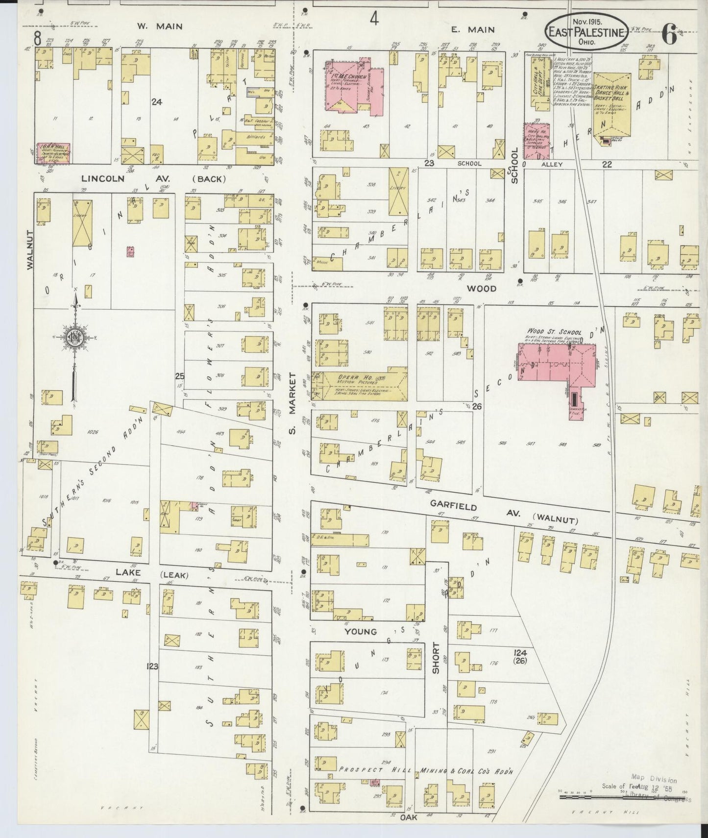 Sanborn Fire Insurance Map from East Palestine, Columbiana County, Ohio (1915), Sheet #0006 - Historic Sanborn Fire Insurance Map Print, vintage old map wall art, antique decor, genealogy gift, Ohio Ohio map