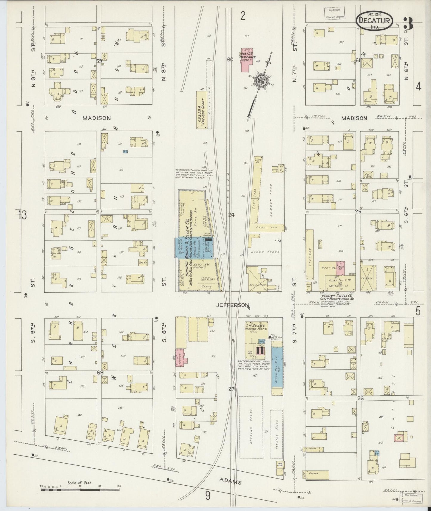 Sanborn Fire Insurance Map from Decatur, Adams County, Indiana (1914), Sheet #0003 - Historic Sanborn Fire Insurance Map Print, vintage old map wall art, antique decor, genealogy gift, Indiana Indiana map