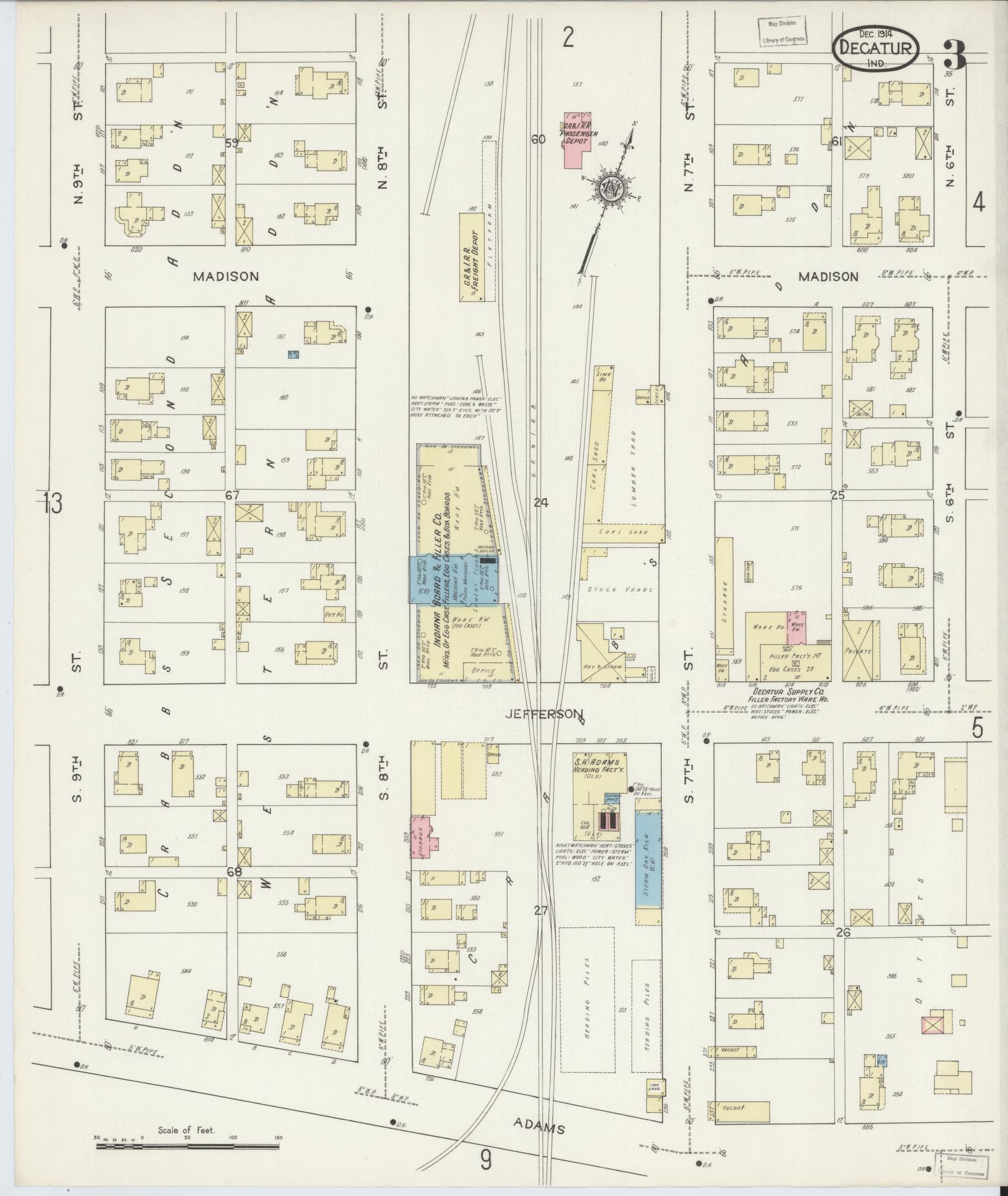 Sanborn Fire Insurance Map from Decatur, Adams County, Indiana (1914), Sheet #0003 - Historic Sanborn Fire Insurance Map Print, vintage old map wall art, antique decor, genealogy gift, Indiana Indiana map