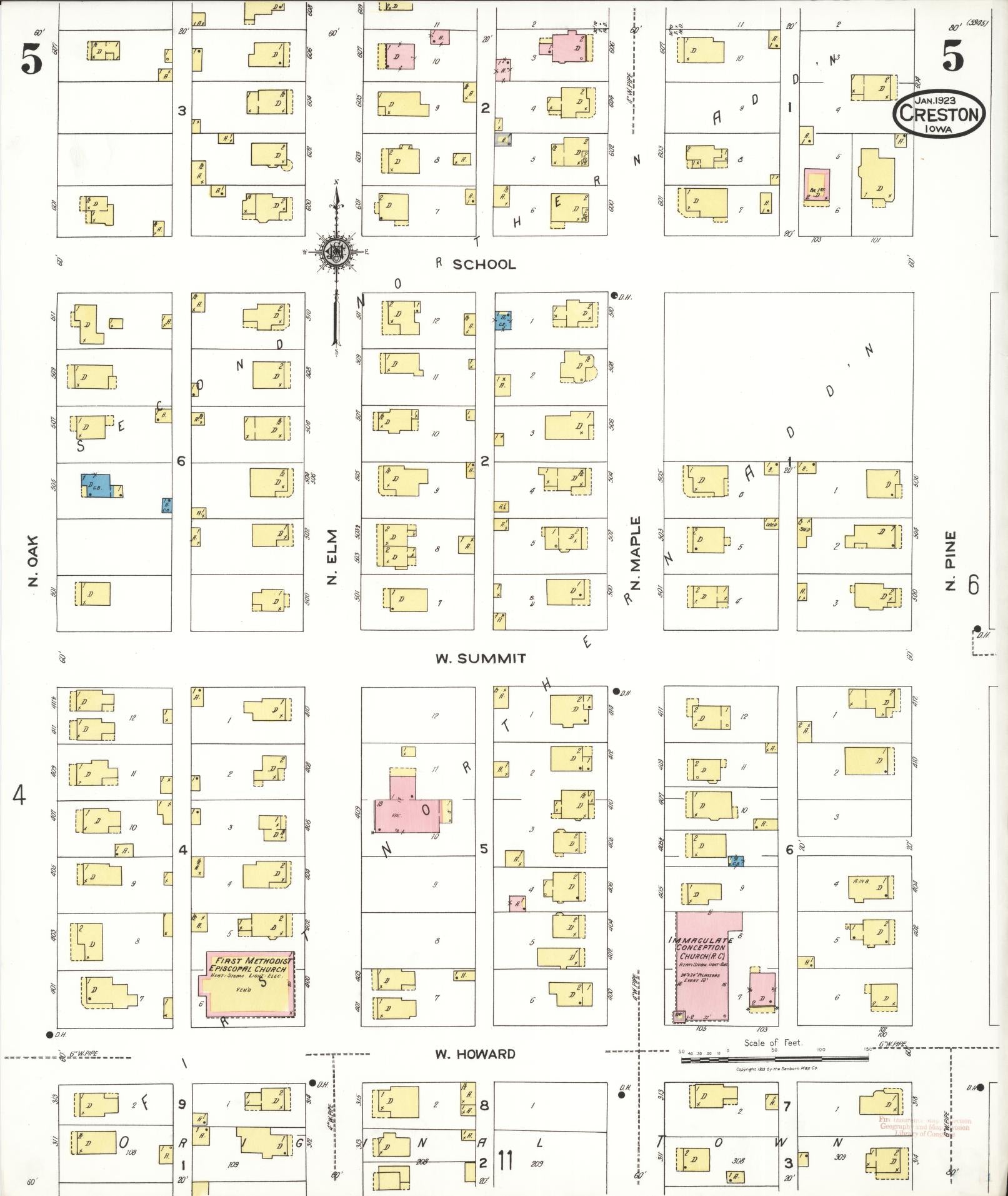 Sanborn Fire Insurance Map from Creston, Union County, Iowa (1923), Sheet #0005 - Historic Sanborn Fire Insurance Map Print, vintage old map wall art