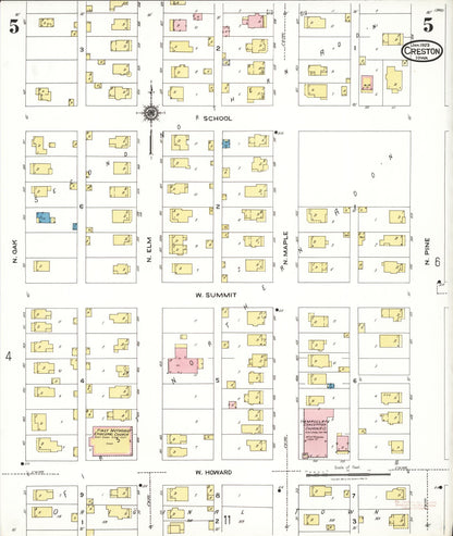 Sanborn Fire Insurance Map from Creston, Union County, Iowa (1923), Sheet #0005 - Historic Sanborn Fire Insurance Map Print, vintage old map wall art
