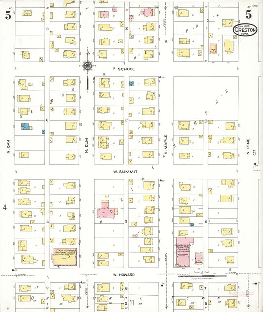 Sanborn Fire Insurance Map from Creston, Union County, Iowa (1923), Sheet #0005 - Historic Sanborn Fire Insurance Map Print, vintage old map wall art