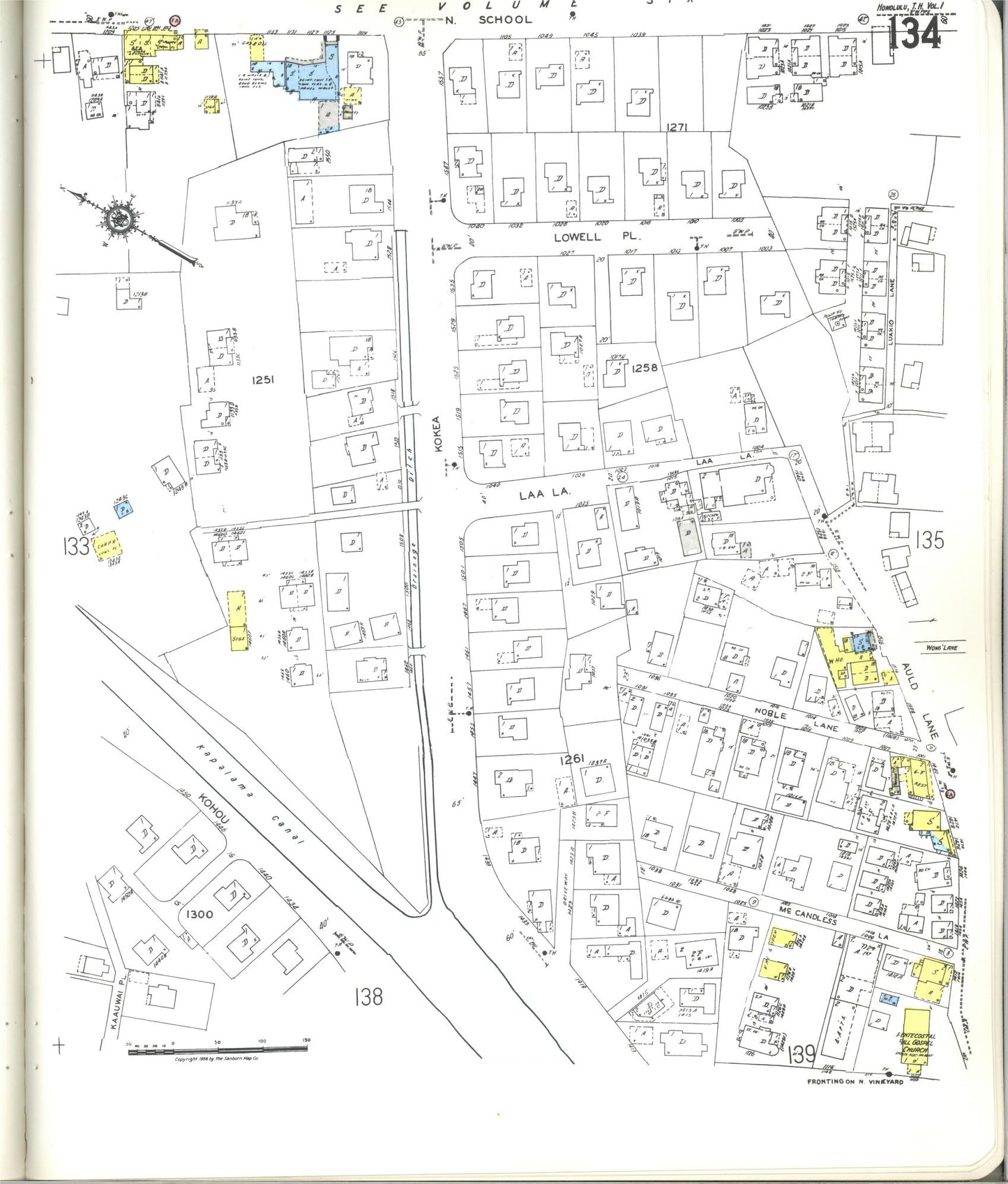 Sanborn Fire Insurance Map from Honolulu, Oahu County, Hawaii (1955), Sheet #0134 - Historic Sanborn Fire Insurance Map Print