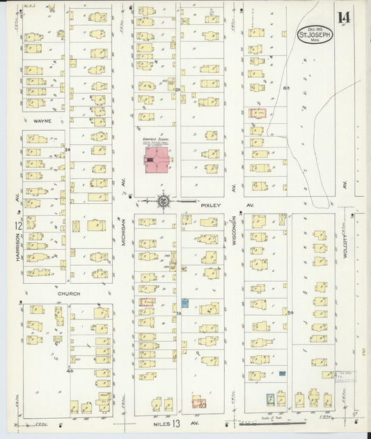 Sanborn Fire Insurance Map from Saint Joseph, Berrien County, Michigan (1913), Sheet #0014 - Historic Sanborn Fire Insurance Map Print, vintage old map wall art, antique decor, genealogy gift, Michigan Michigan map
