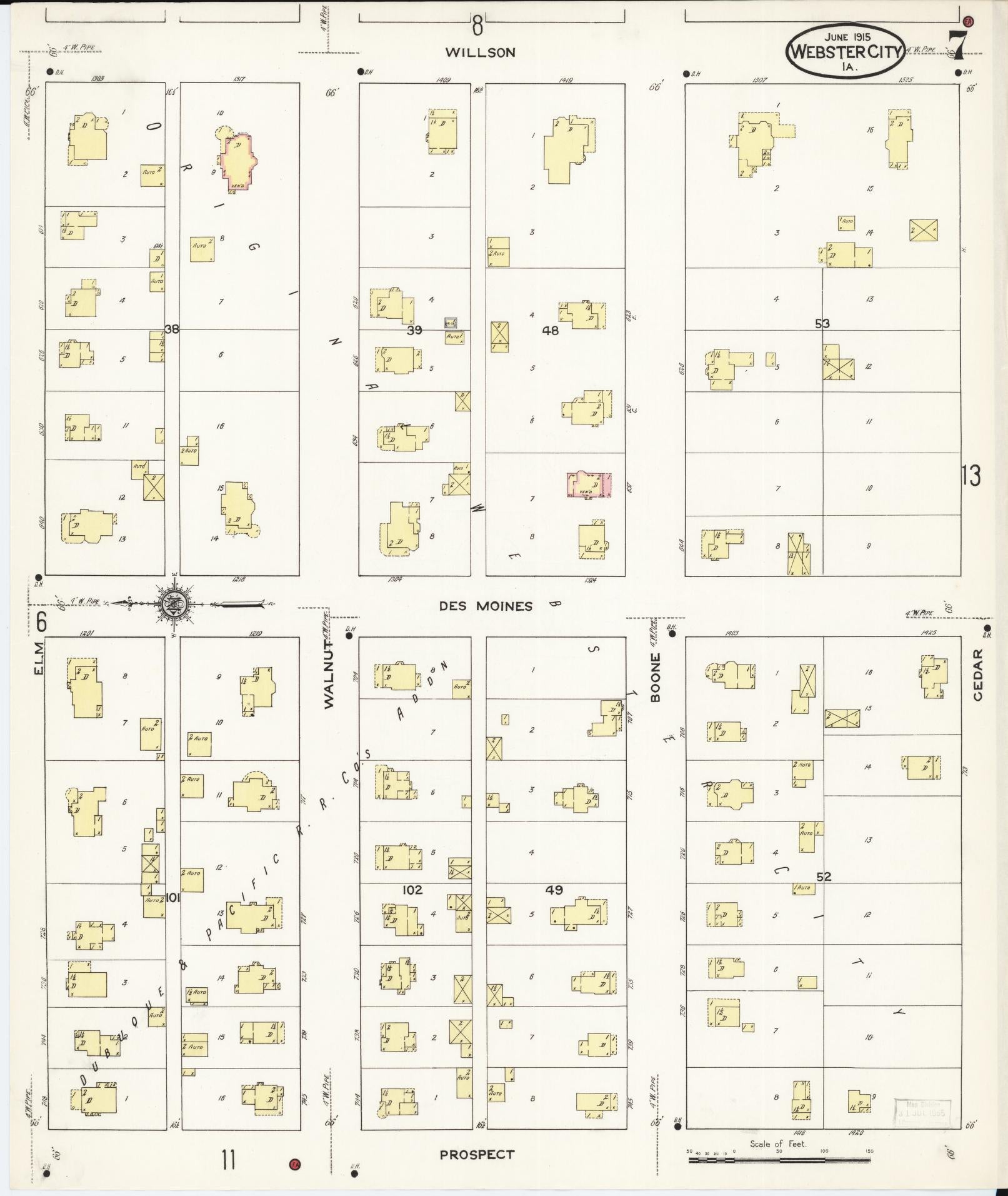 Sanborn Fire Insurance Map from Webster City, Hamilton County, Iowa (1915), Sheet #0007 - Historic Sanborn Fire Insurance Map Print