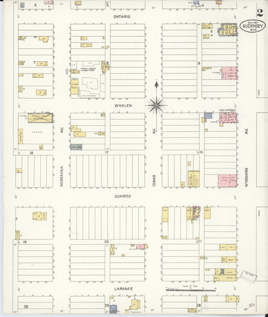 Sanborn Fire Insurance Map from Guernsey, Platte County, Wyoming (1907), Sheet #0002 - Historic Sanborn Fire Insurance Map Print, vintage old map wall art, antique decor, genealogy gift, Wyoming Wyoming map