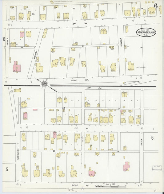 Sanborn Fire Insurance Map from New Cumberland, Hancock County, West Virginia (1910), Sheet #0006 - Historic Sanborn Fire Insurance Map Print, vintage old map wall art, antique decor, genealogy gift, West Virginia West Virginia map