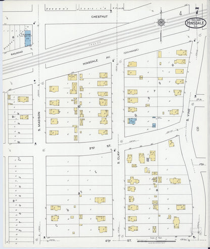 Sanborn Fire Insurance Map from Hinsdale, Du Page And Cook Counties, Illinois (1919), Sheet #0007 - Historic Sanborn Fire Insurance Map Print, vintage old map wall art, antique decor, genealogy gift, Illinois Illinois map