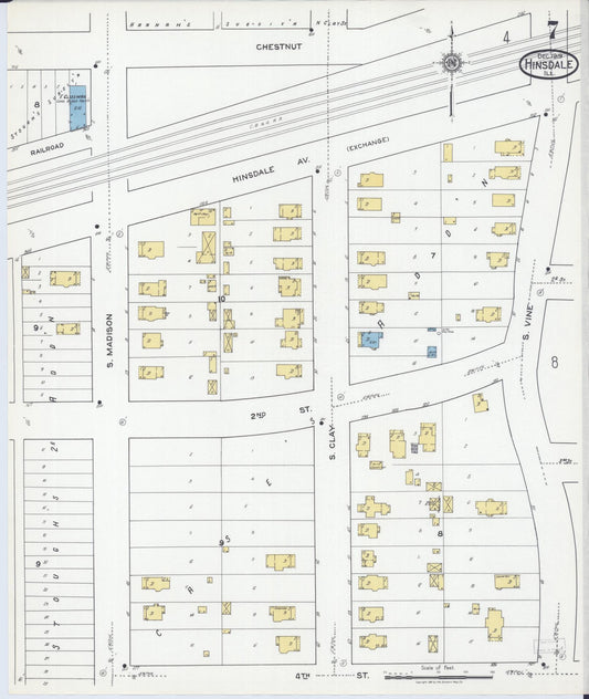 Sanborn Fire Insurance Map from Hinsdale, Du Page And Cook Counties, Illinois (1919), Sheet #0007 - Historic Sanborn Fire Insurance Map Print, vintage old map wall art, antique decor, genealogy gift, Illinois Illinois map