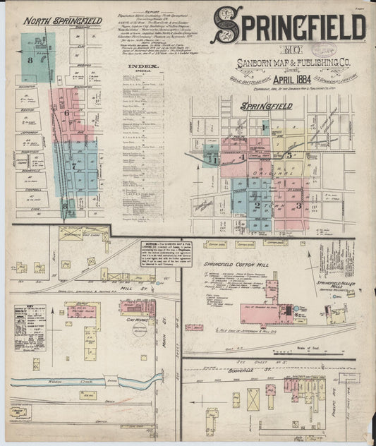 Sanborn Fire Insurance Map from Springfield, Greene County, Missouri (1884), Sheet #0001 - Historic Sanborn Fire Insurance Map Print, vintage old map wall art, antique decor, genealogy gift, Missouri Missouri map