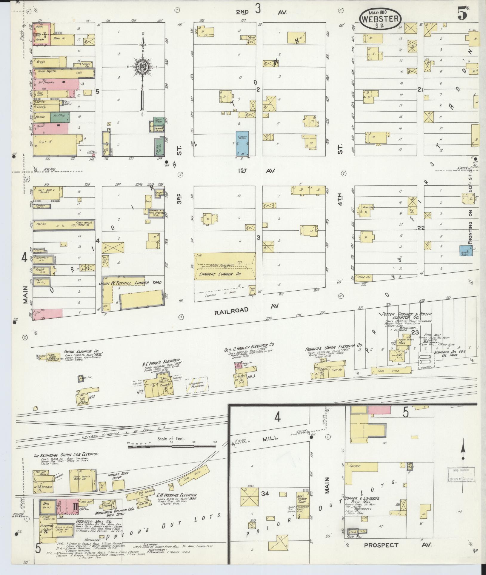 Sanborn Fire Insurance Map from Webster, Day County, South Dakota (1910), Sheet #0005 - Historic Sanborn Fire Insurance Map Print, vintage old map wall art, antique decor, genealogy gift, South Dakota South Dakota map