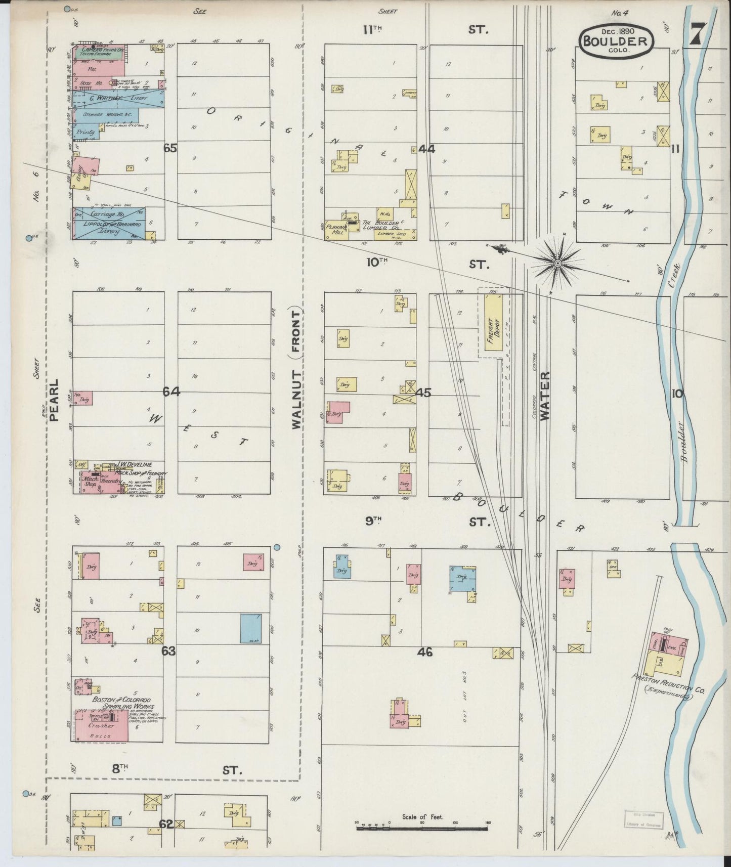 Sanborn Fire Insurance Map from Boulder, Boulder County, Colorado (1890), Sheet #0007 - Historic Sanborn Fire Insurance Map Print, vintage old map wall art, antique decor, genealogy gift, Colorado Colorado map