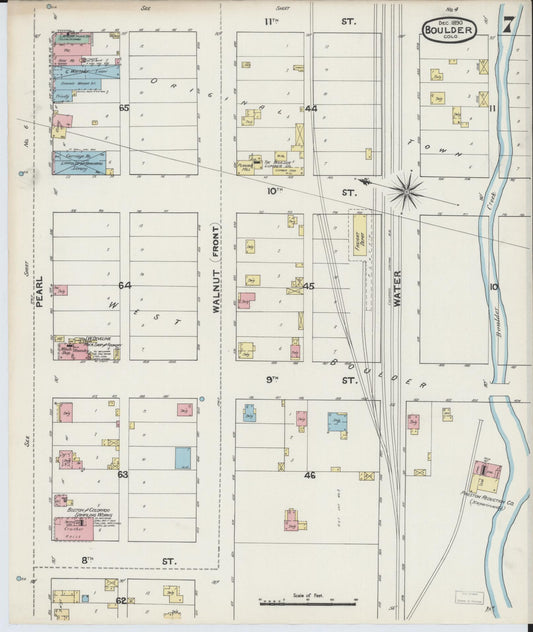 Sanborn Fire Insurance Map from Boulder, Boulder County, Colorado (1890), Sheet #0007 - Historic Sanborn Fire Insurance Map Print, vintage old map wall art, antique decor, genealogy gift, Colorado Colorado map