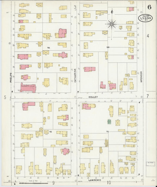Sanborn Fire Insurance Map from Lyons, Wayne County, New York (1904), Sheet #0006 - Historic Sanborn Fire Insurance Map Print, vintage old map wall art, antique decor, genealogy gift, New York New York map