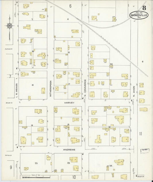 Sanborn Fire Insurance Map from Gainesville, Cooke County, Texas (1913), Sheet #0008 - Historic Sanborn Fire Insurance Map Print, vintage old map wall art, antique decor, genealogy gift, Texas Texas map