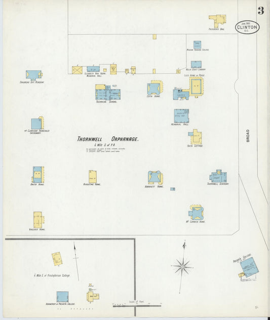 Sanborn Fire Insurance Map from Clinton, Laurens County, South Carolina (1901), Sheet #0003 - Historic Sanborn Fire Insurance Map Print, vintage old map wall art, antique decor, genealogy gift, South Carolina South Carolina map