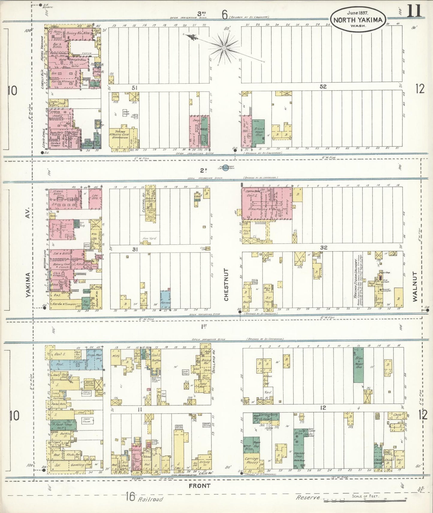 Sanborn Fire Insurance Map from North Yakima, Yakima County, Washington (1897), Sheet #0011 - Complete Map Set gallery image, historic Sanborn map, vintage wall art, Washington Washington