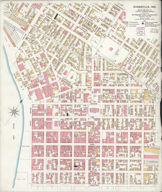 Sanborn Fire Insurance Map from Evansville, Vanderburgh County, Indiana (1906), Sheet #0001 - Historic Sanborn Fire Insurance Map Print, vintage old map wall art, antique decor, genealogy gift, Indiana Indiana map