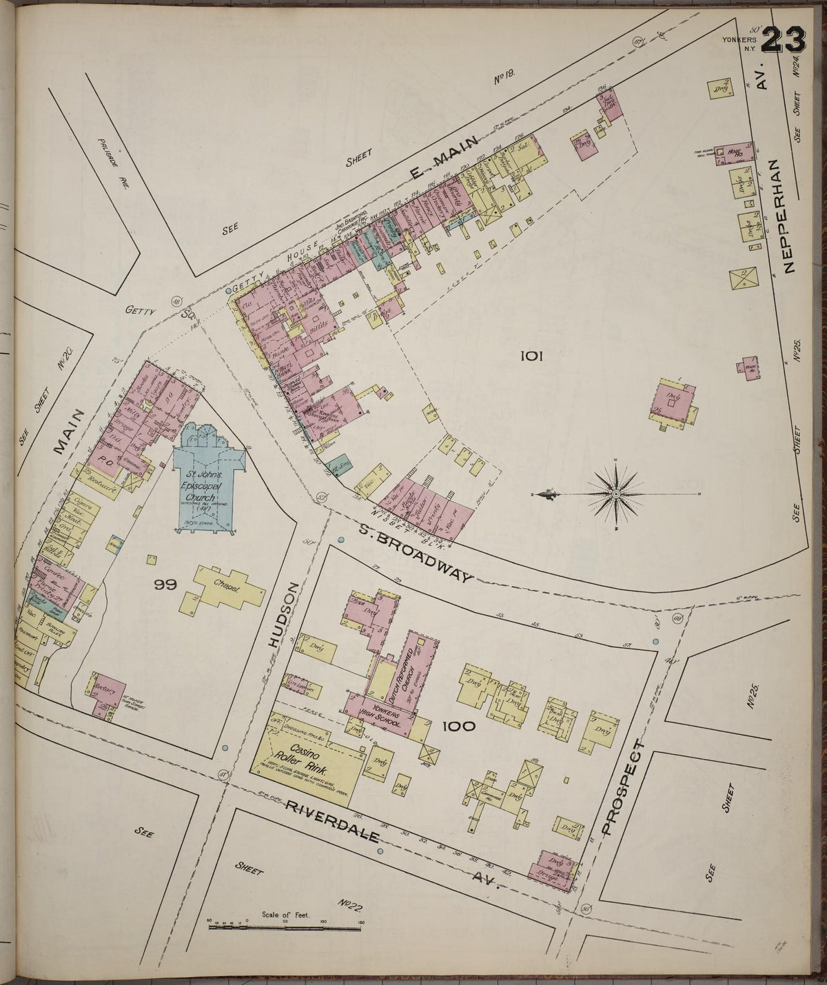 Sanborn Fire Insurance Map from Yonkers, Westchester County, New York (1886), Sheet #0023 - Historic Sanborn Fire Insurance Map Print, vintage old map wall art, antique decor, genealogy gift, New York New York map