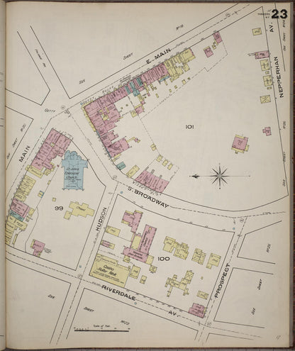 Sanborn Fire Insurance Map from Yonkers, Westchester County, New York (1886), Sheet #0023 - Historic Sanborn Fire Insurance Map Print, vintage old map wall art, antique decor, genealogy gift, New York New York map