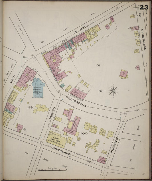 Sanborn Fire Insurance Map from Yonkers, Westchester County, New York (1886), Sheet #0023 - Historic Sanborn Fire Insurance Map Print, vintage old map wall art, antique decor, genealogy gift, New York New York map