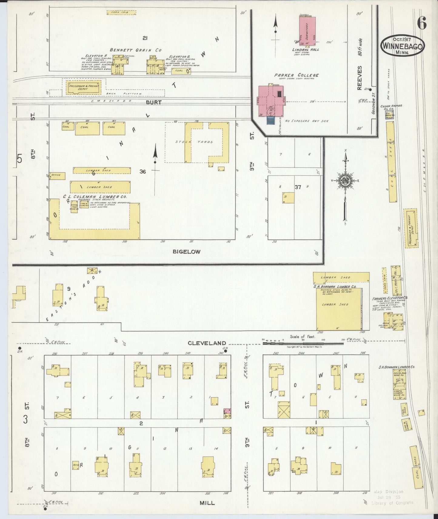 Sanborn Fire Insurance Map from Winnebago, Faribault County, Minnesota (1917), Sheet #0006 - Complete Map Set gallery image, historic Sanborn map, vintage wall art, Minnesota Minnesota