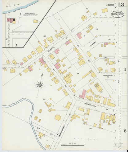 Sanborn Fire Insurance Map from Rochester, Beaver County, Pennsylvania (1903), Sheet #0013 - Complete Map Set gallery image, historic Sanborn map, vintage wall art, Pennsylvania Pennsylvania